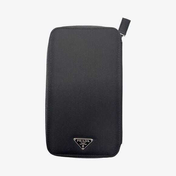 Prada Black Tessuto Nylon Leather Zip Around Travel Wallet Organizer Italy - Picture 1 of 14